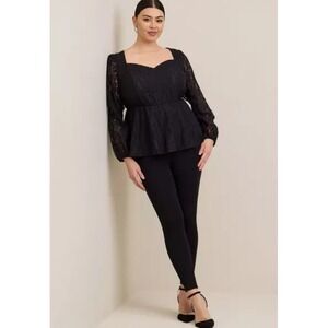 NWT Torrid 4X Black Lace Peplum Puff Sleeve Top Plus Size, Retail $60